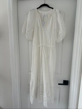 Velvet by Graham & Spencer White Eyelet Maxi Dress with Puff Sleeves